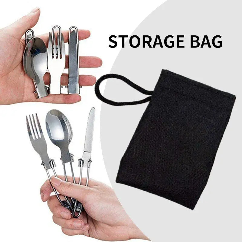 1pcs Camping Fork Spoon Outdoor Tableware Foldable Ultralight Stainless Steel Set Of Dishes For Camping Outdoor Cooking Doba
