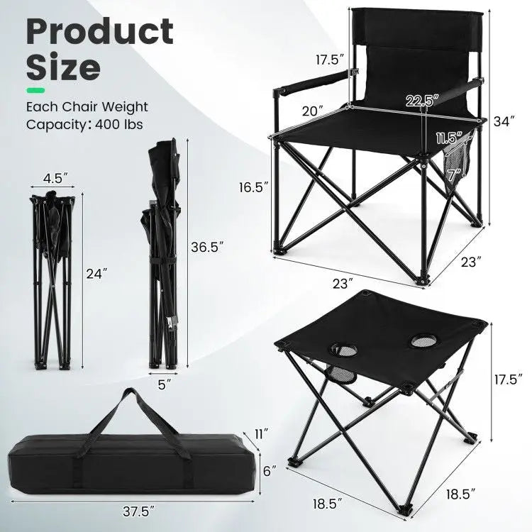 Outdoor Folding Camping Chairs and Table Set with Carrying Bag Doba