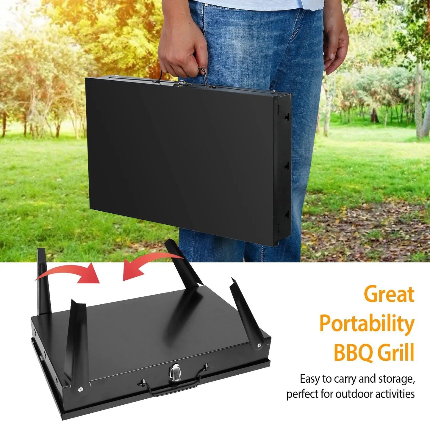 16.7x10x17.7in Portable Charcoal Grill Foldable BBQ Suitcase Grill Shelf For Outdoor Camping Picnics Garden Grilling Doba