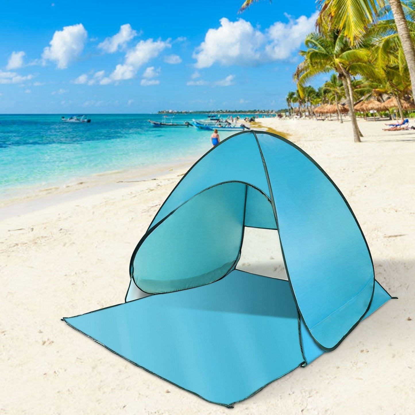 Pop Up Beach Tent Sun Shade Shelter Anti-UV Automatic Waterproof Tent Canopy for 2/3 Man w/ Net Window Storage Bag Doba