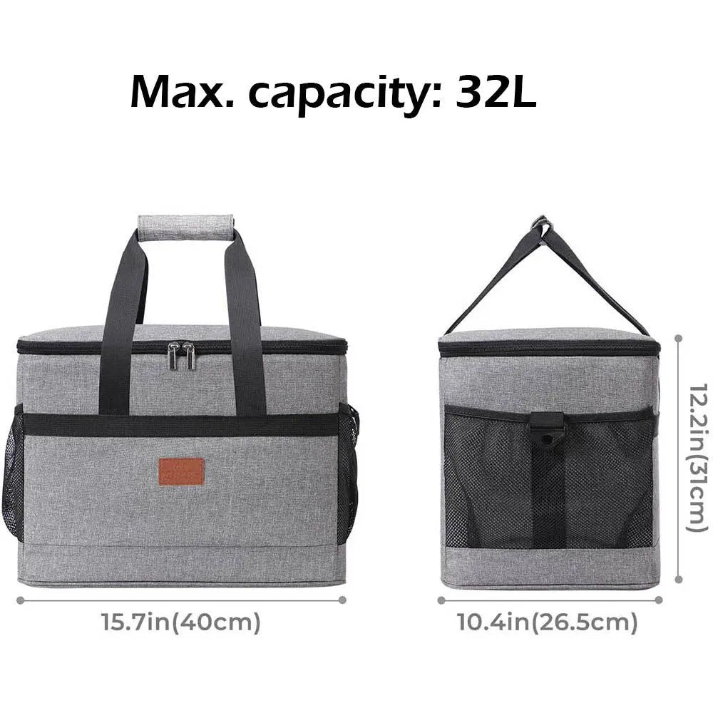 32L Soft Cooler Bag with Hard Liner Large Insulated Picnic Lunch Bag Box Cooling Bag for Camping BBQ Family Outdoor Activities Doba