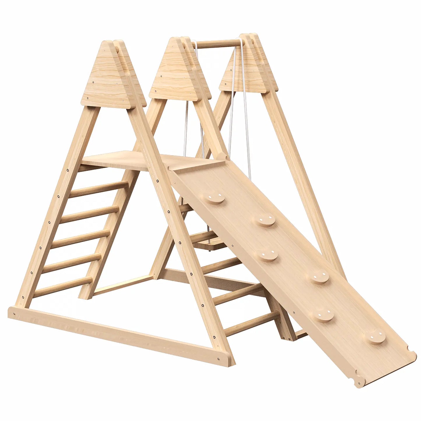 4-in-1 Juniper Indoor Play Gym - Jungle Gym Playset with Baby Swing, Slide, Ladder, and Climbing Wall - Foldable Wooden Playset - Indoor Jungle Gym for Kids Doba