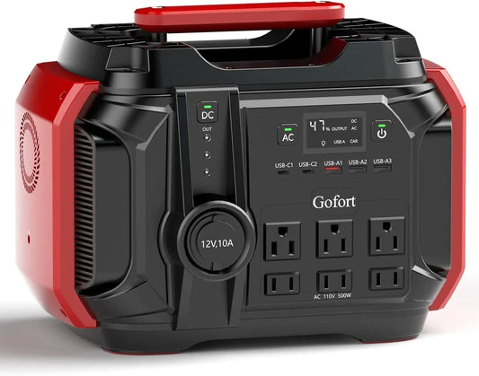 GOFORT Portable Power Station 540Wh/500W(Peak 1000W) 6 x AC 110V Outlets PD 60W Portable Solar Generator CPAP Battery Power Outage Supplies Emergency Backup Power for Outdoor RV/Van Camping Fishing Doba