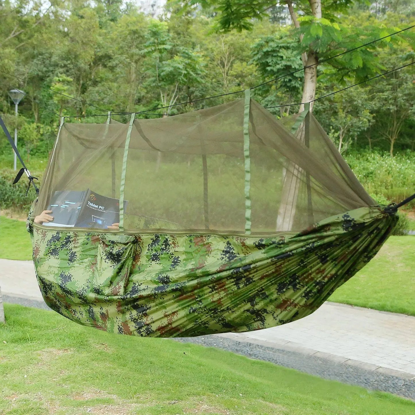 600lbs Load 2 Persons Hammock with Mosquito Net Outdoor Hiking Camping Hommock Portable Nylon Swing Hanging Bed Doba