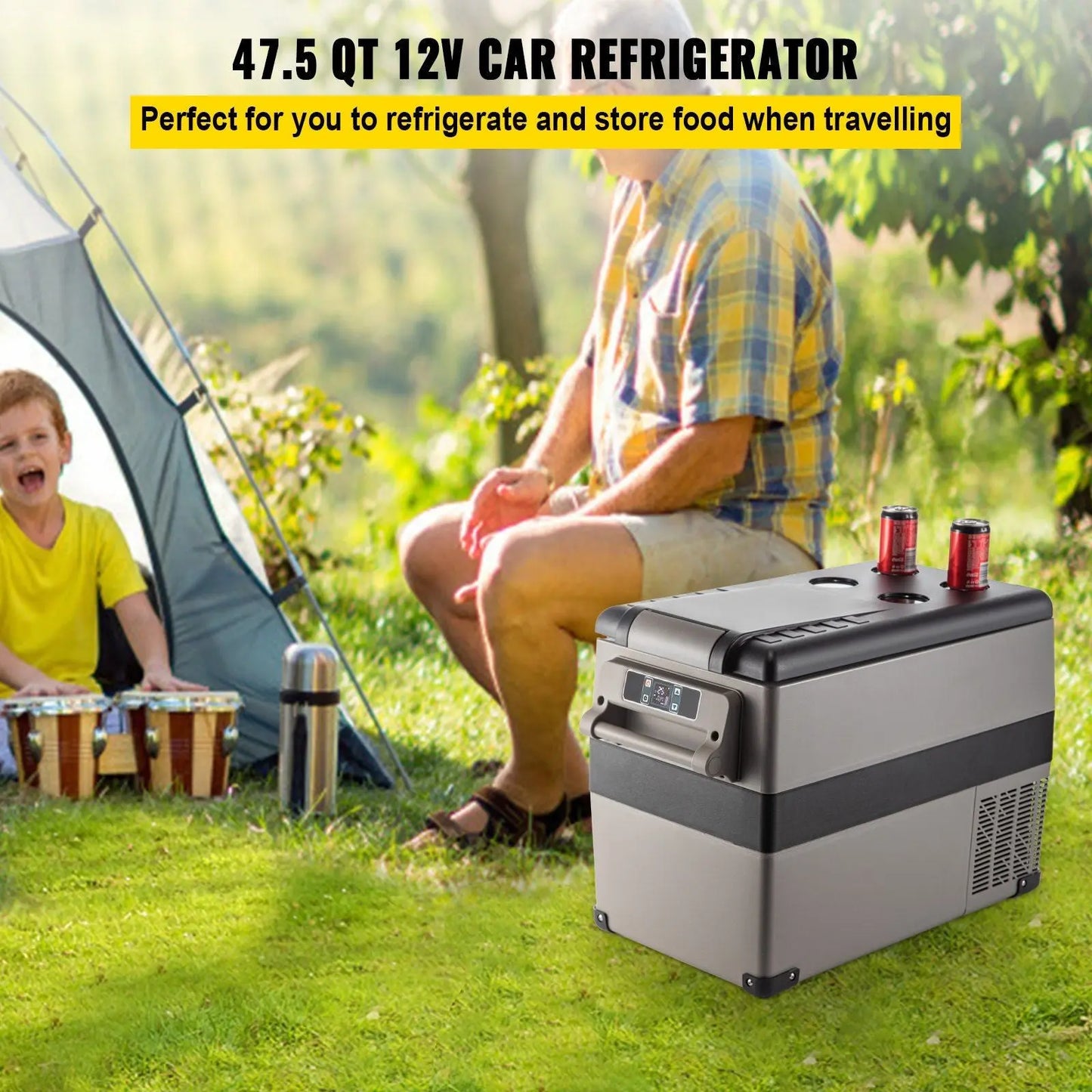 VEVOR 12 Volt Refrigerator 45L(48qt) Fast Cooling Portable Freezer with App Control(-4°F~68°F) Car Fridge with 12/24v DC & 110-240v AC for Travel, Camping and Home Use, 48 Quart, Black Doba