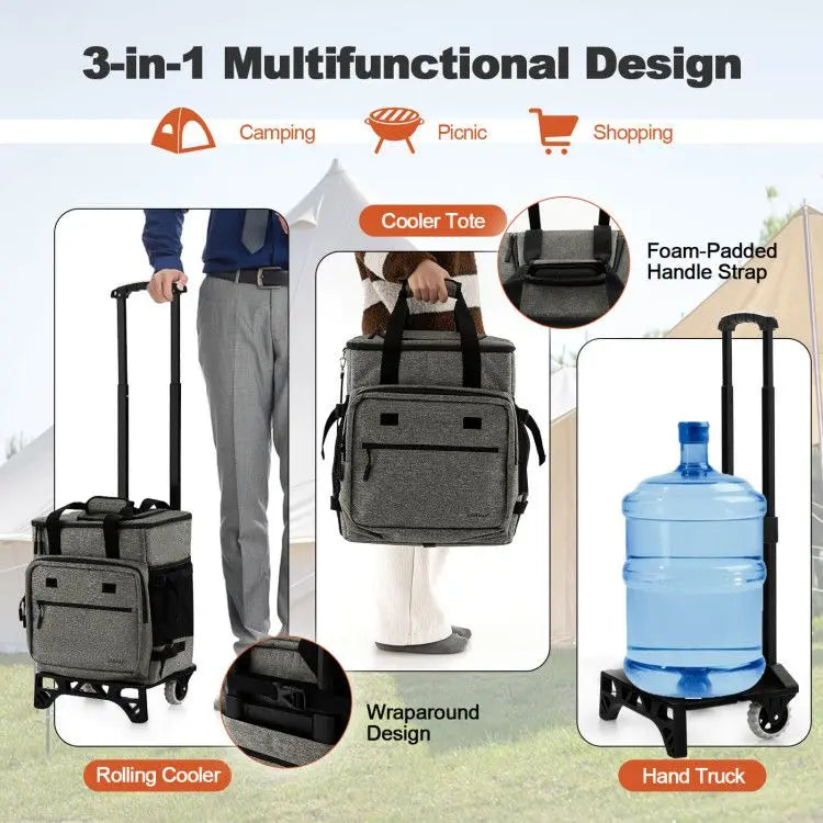 50-Can Large Leakproof Rolling Cooler with Detachable Bottom Plate Doba