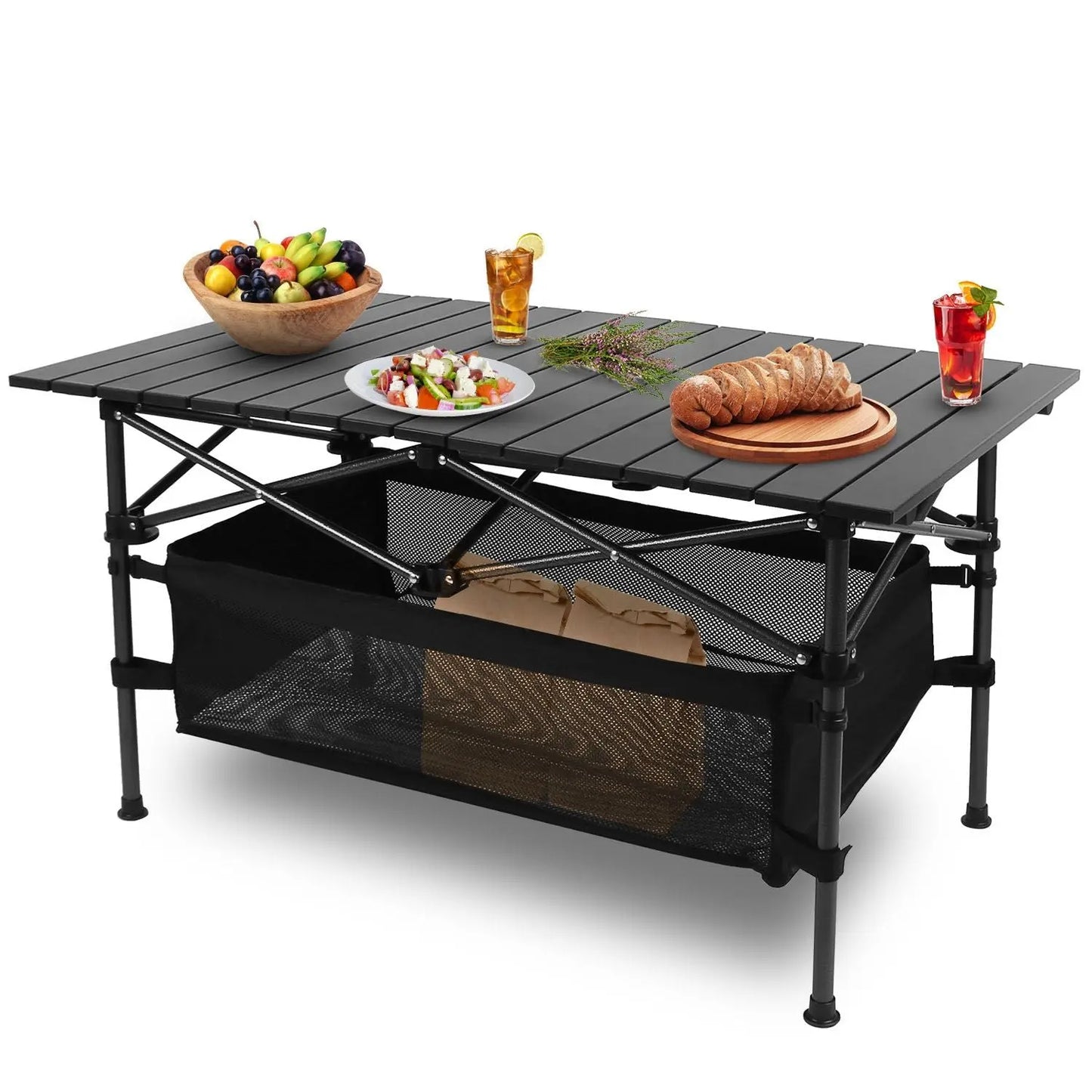 1Pc Folding Camping Table Portable Aluminum Roll-up Picnic BBQ Desk with Carrying Bag Heavy Duty Outdoor Beach Backyard Party Patio Doba