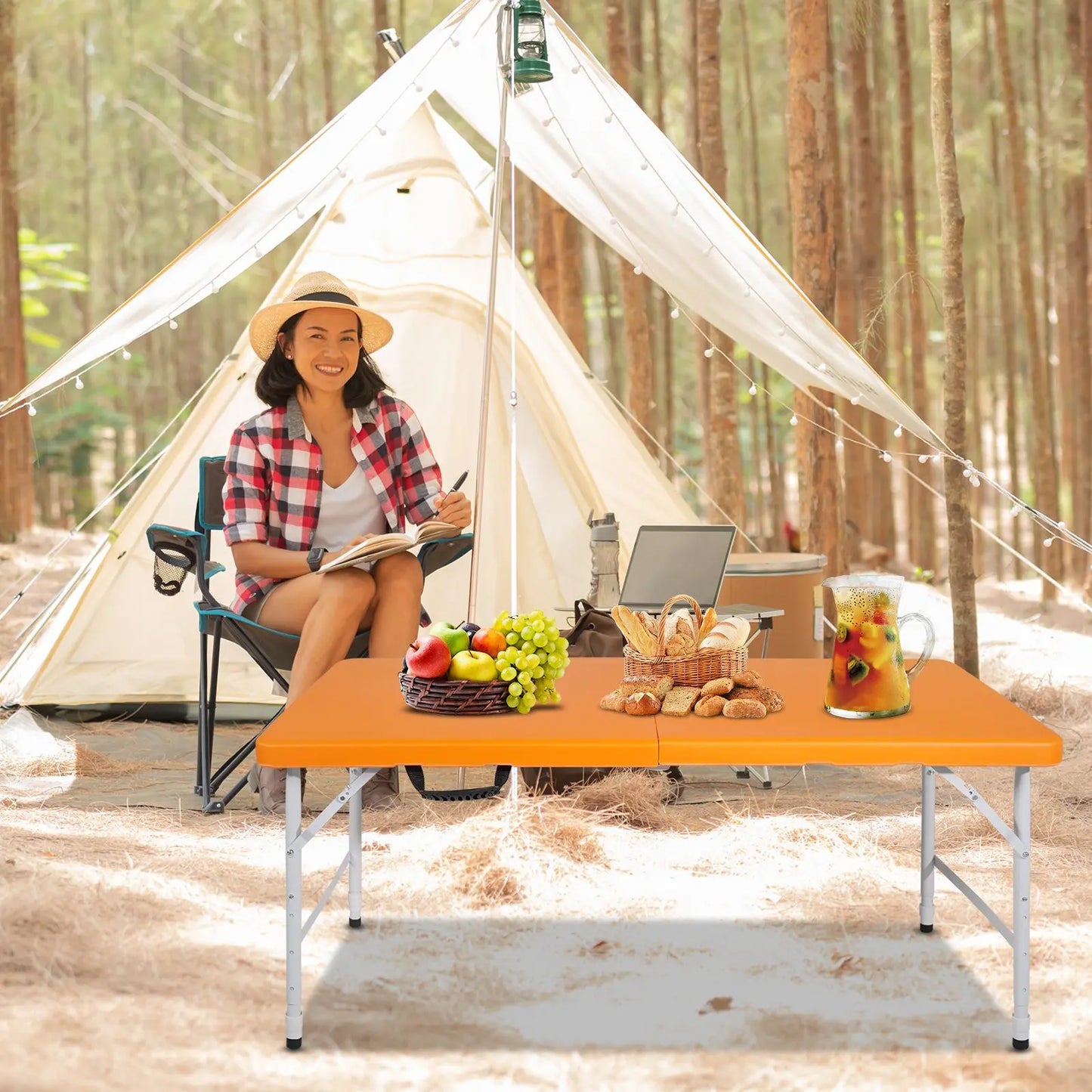 4ft Orange Portable Folding Table Indoor&Outdoor Maximum Weight 135KG Foldable Table for Camping Doba