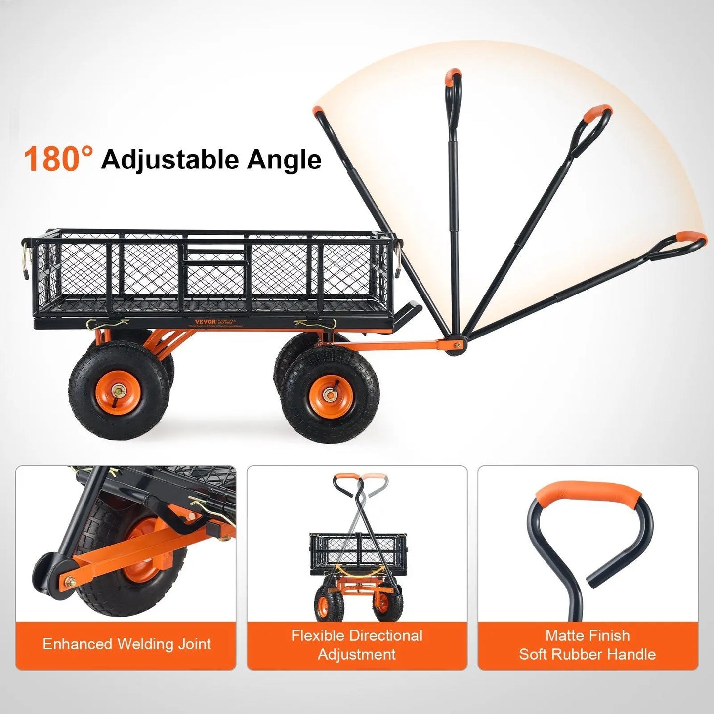 VEVOR Dump Cart, Metal Garden Dump Cart with Easy to Assemble Frame, Dump Wagon with 2-in-1 Convertible Handle, Utility Wheelbarrow 400 lbs Capacity, 10 inch Tires Doba