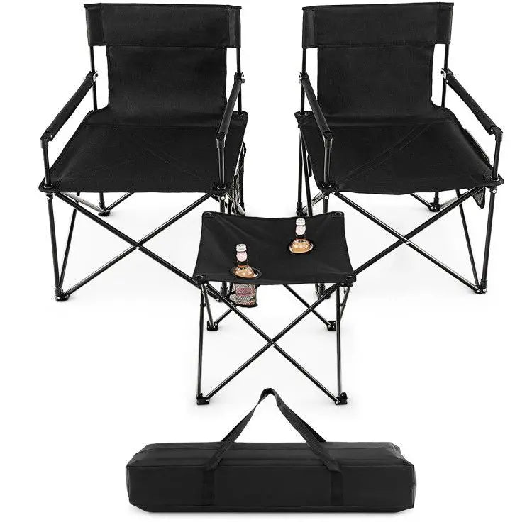 Outdoor Folding Camping Chairs and Table Set with Carrying Bag Doba