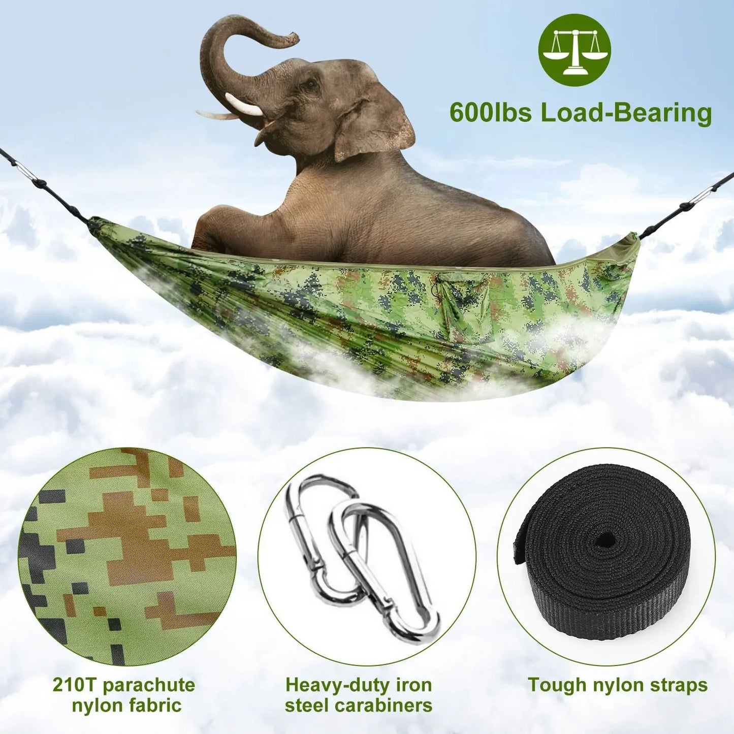 600lbs Load 2 Persons Hammock with Mosquito Net Outdoor Hiking Camping Hommock Portable Nylon Swing Hanging Bed Doba