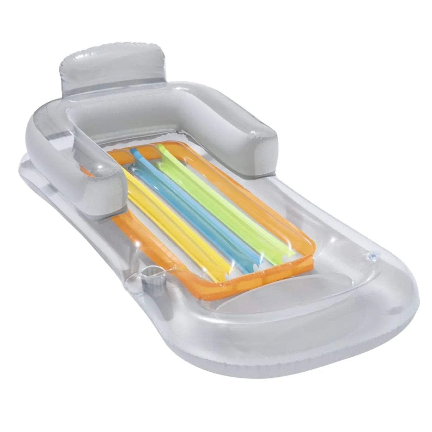 59in Inflatable Pool Float Raft w/ Headrest Armrest Cupholder Swimming Pool Lounge Air Mat Chair Doba