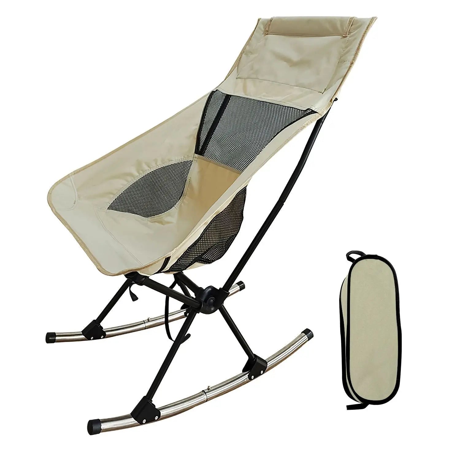 Portable Camping Rocking Chair 198LBS Weight Capacity Included Carry Bag High Back Rocker Chair For Patio Fishing Beach Lawn Travel Doba