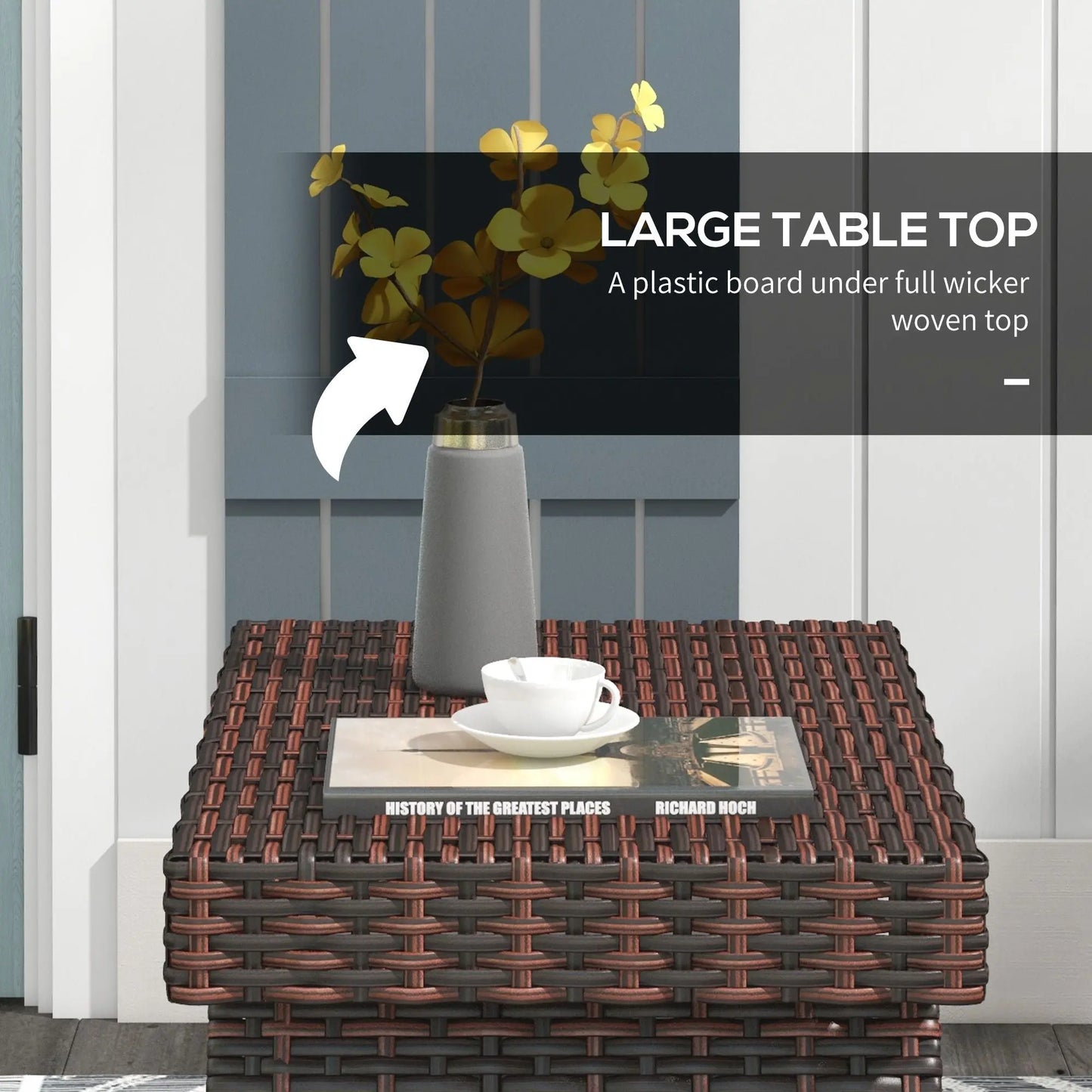 Outsunny Folding Rattan Side Table, Outdoor End Table, Hand Woven PE Rattan Coffee Table for Balcony, Backyard, Garden, Lawn, Courtyard, Brown Doba