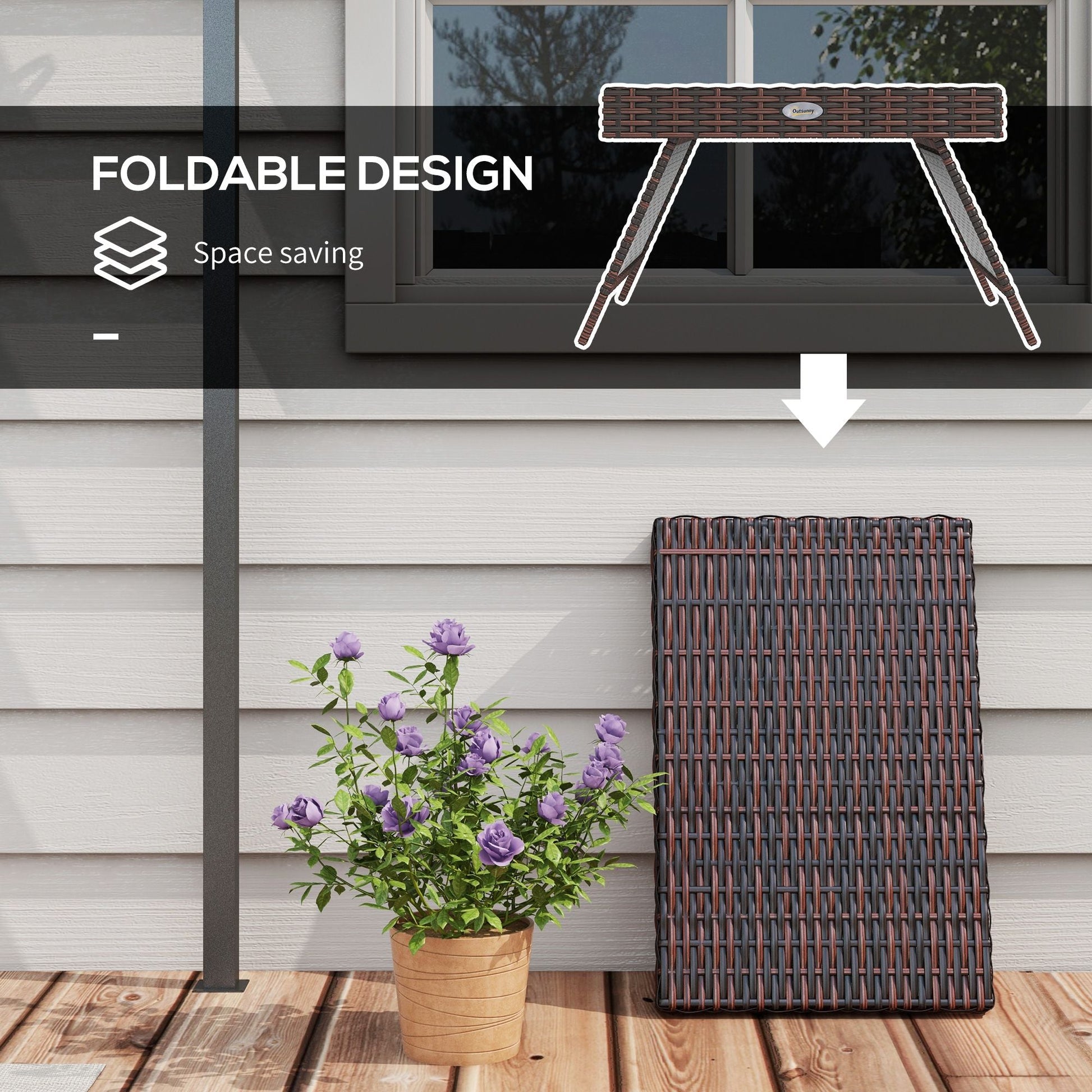 Outsunny Folding Rattan Side Table, Outdoor End Table, Hand Woven PE Rattan Coffee Table for Balcony, Backyard, Garden, Lawn, Courtyard, Brown Doba