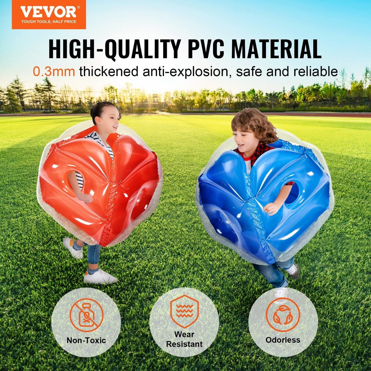 VEVOR Inflatable Bumper Balls 2-Pack, 2FT/0.6M Body Sumo Zorb Balls for Kids, Durable PVC Human Hamster Bubble Balls for Child Outdoor Team Gaming Play, Bumper Bopper Toys for Playground, Yard, Park Doba