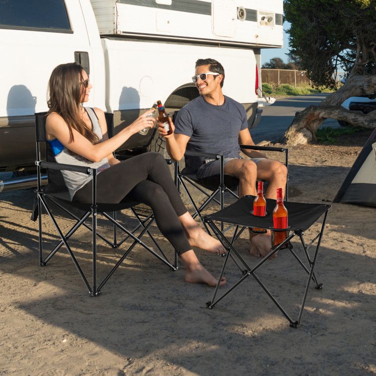 Outdoor Folding Camping Chairs and Table Set with Carrying Bag Doba