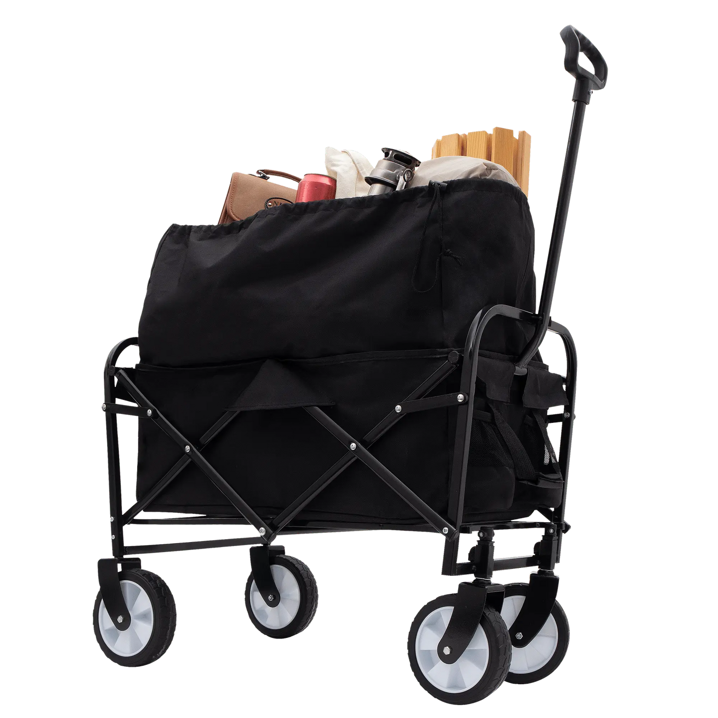 Collapsible Foldable Wagon Cart Beach Wagon Heavy Duty Utility Cart Utility Wagon Grocery Cart for for Camping Shopping Sports Gardeing Fishing Supports 225lbs ,All-Terrain Wheels black Doba