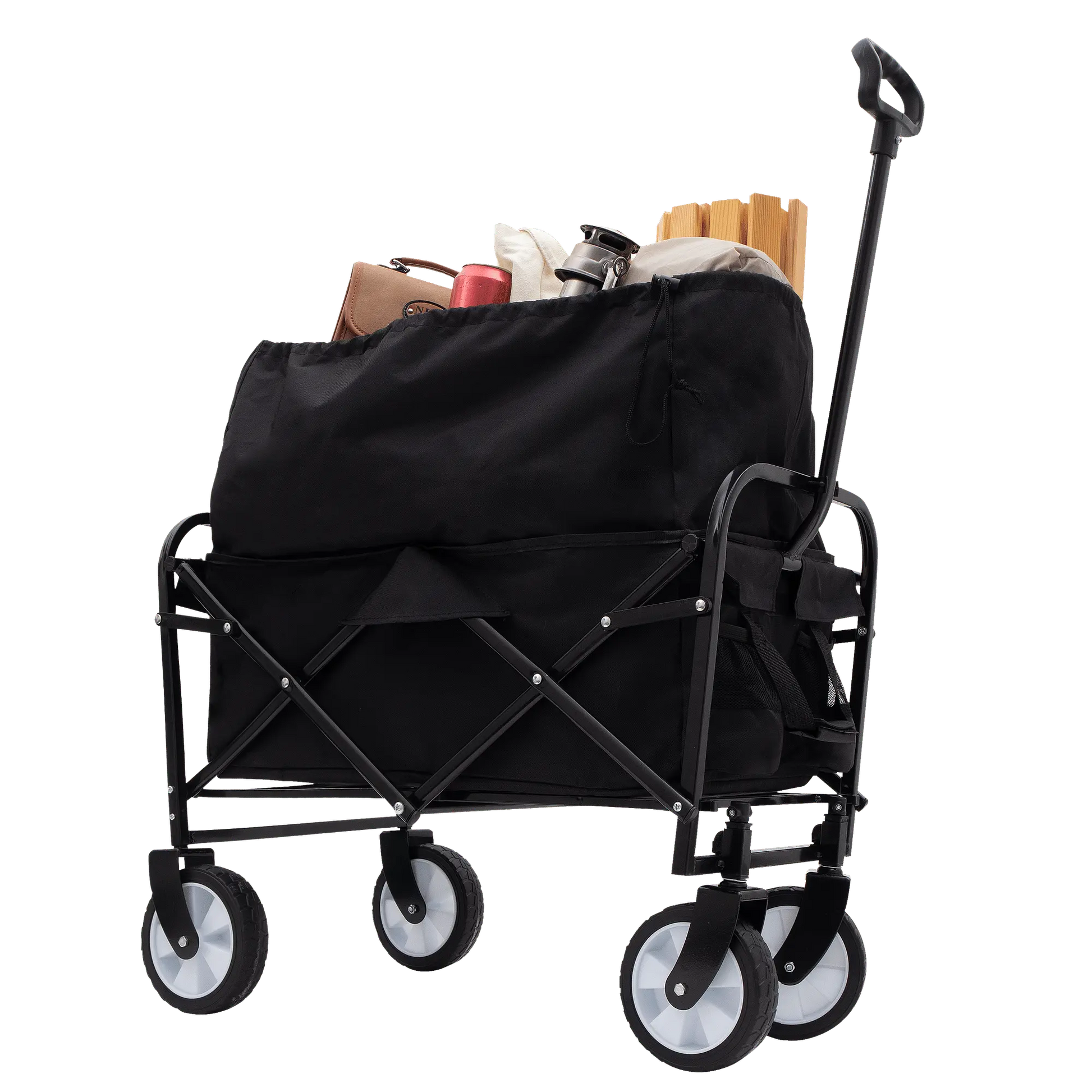 Collapsible Foldable Wagon Cart Beach Wagon Heavy Duty Utility Cart Utility Wagon Grocery Cart for for Camping Shopping Sports Gardeing Fishing Supports 225lbs ,All-Terrain Wheels black Doba