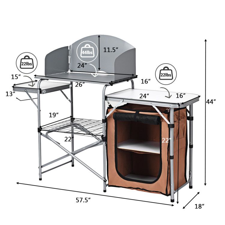 Foldable Outdoor BBQ Portable Grilling Table with Windscreen Bag Doba
