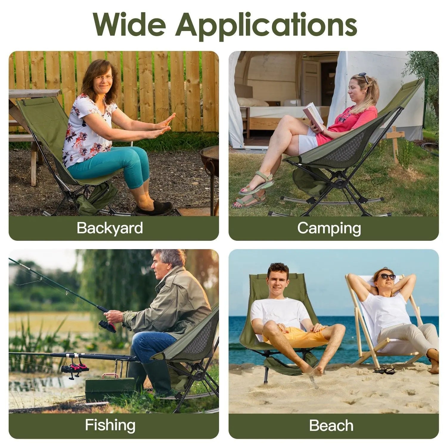 Portable Camping Rocking Chair 198LBS Weight Capacity Included Carry Bag High Back Rocker Chair For Patio Fishing Beach Lawn Travel Doba
