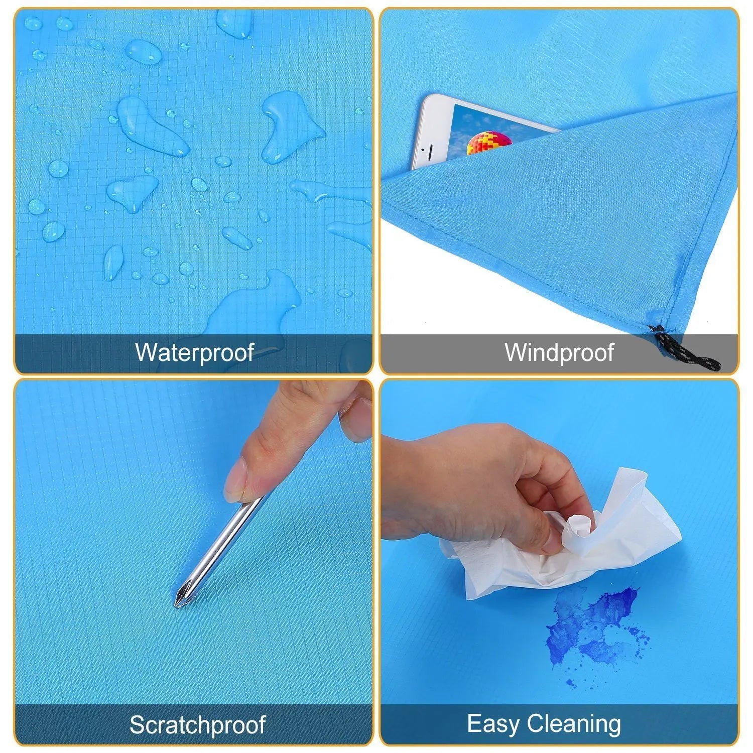 Portable Beach Blanket 4.6' x 6.6' Waterproof Foldable Camping Rug Pocket Sandproof Picnic Mat Doba