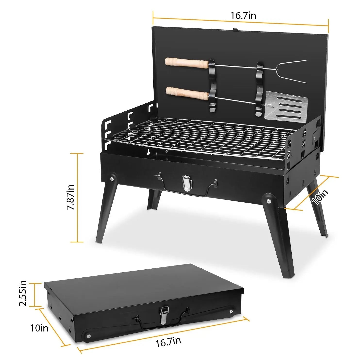 16.7x10x17.7in Portable Charcoal Grill Foldable BBQ Suitcase Grill Shelf For Outdoor Camping Picnics Garden Grilling Doba
