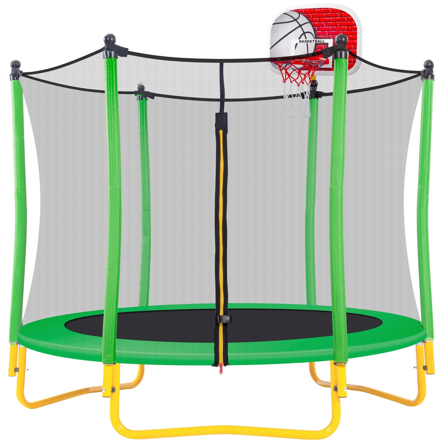 5.5FT Trampoline for Kids - 65" Outdoor & Indoor Mini Toddler Trampoline with Enclosure, Basketball Hoop and Ball Included Doba