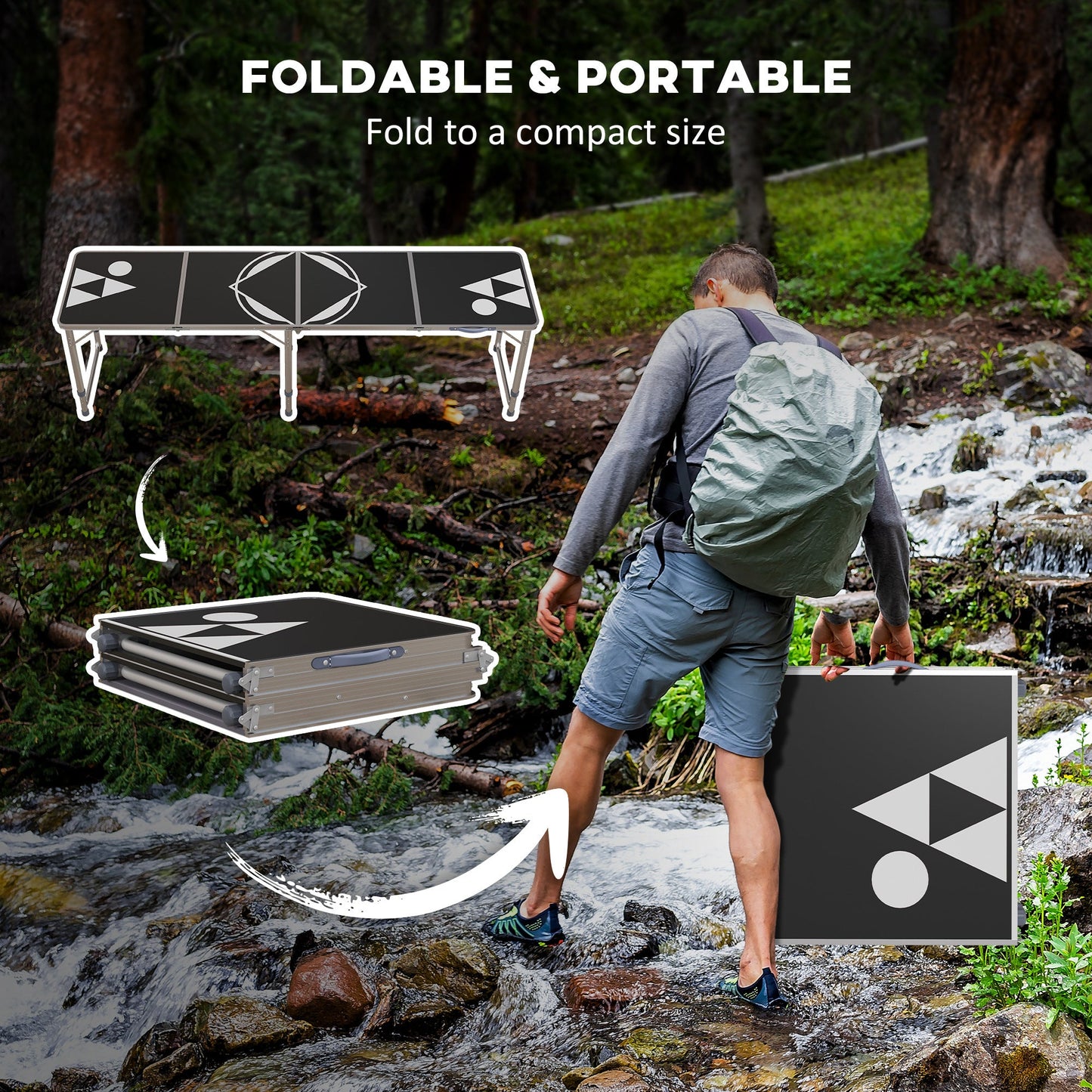 Outsunny 8ft Portable Beer Pong Table with Adjustable Legs, Folding Camping Table, Aluminum Picnic Table, for Party, Travel, BBQ, Beach, Black and White Doba