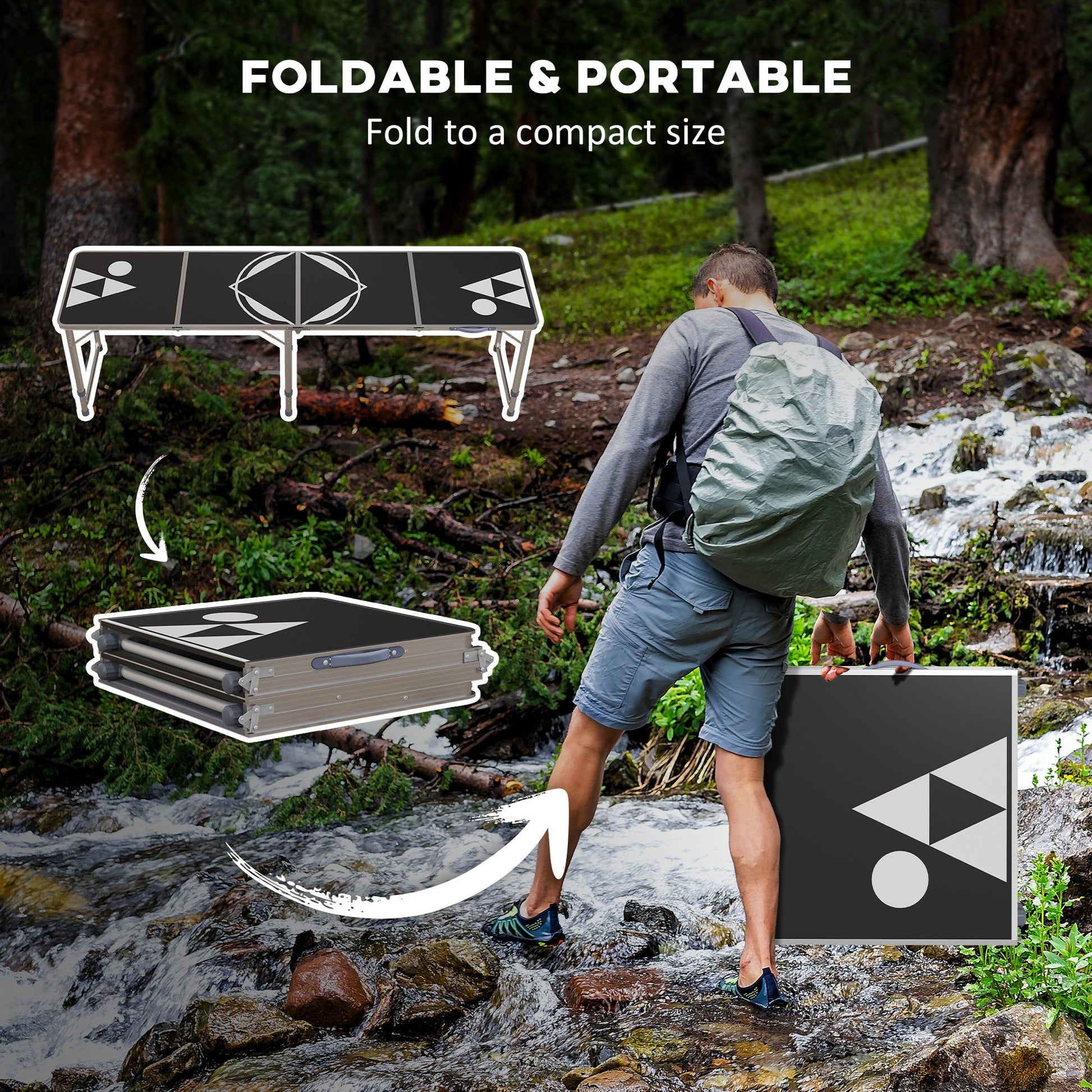 Outsunny 8ft Portable Beer Pong Table with Adjustable Legs, Folding Camping Table, Aluminum Picnic Table, for Party, Travel, BBQ, Beach, Black and White Doba