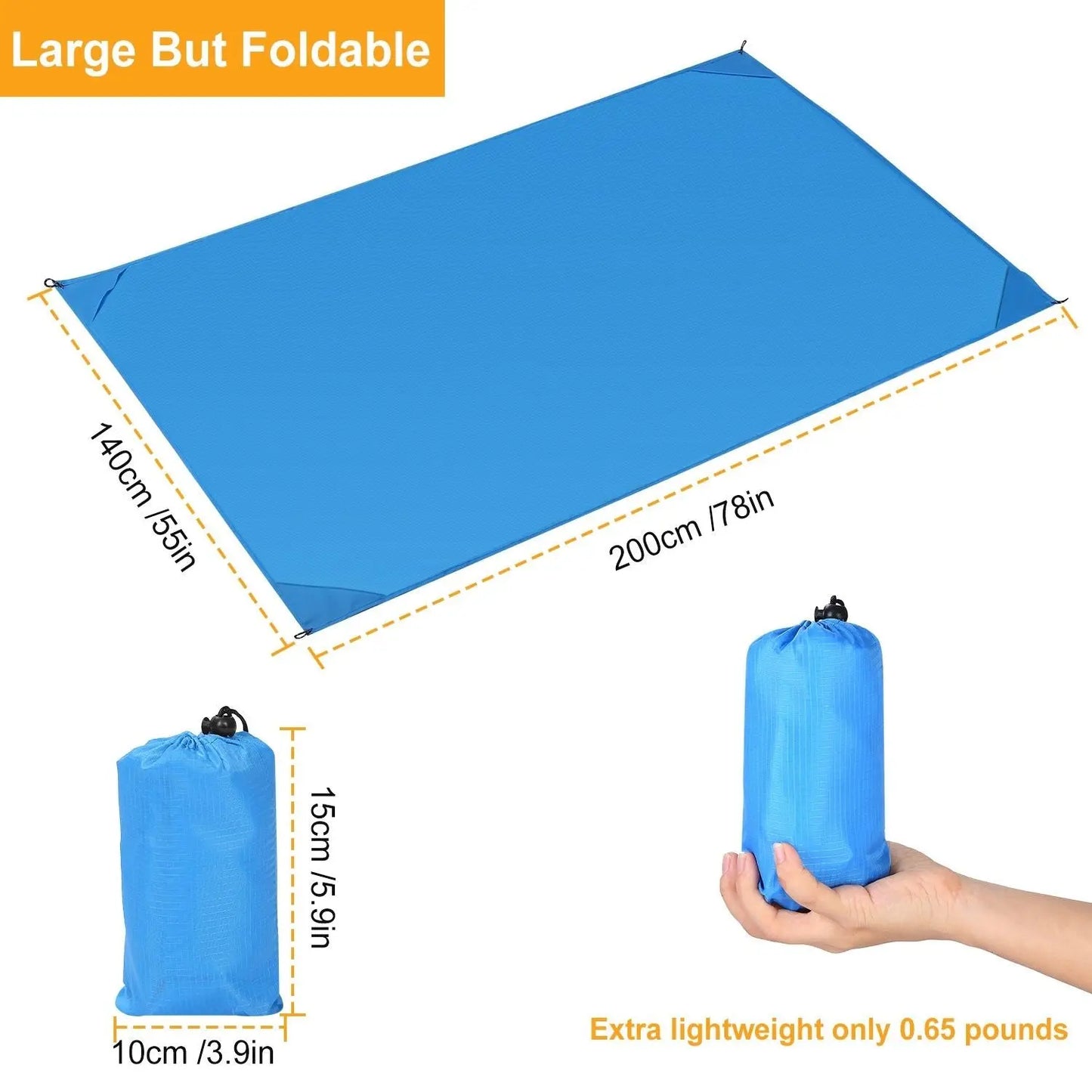 Portable Beach Blanket 4.6' x 6.6' Waterproof Foldable Camping Rug Pocket Sandproof Picnic Mat Doba