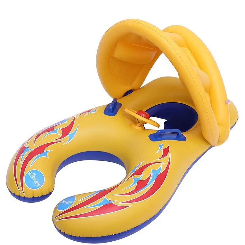 With canopy parent-child version thickened mother and child seat swimming circle removable sunshade canopy infant and toddler swimming seat boat Doba