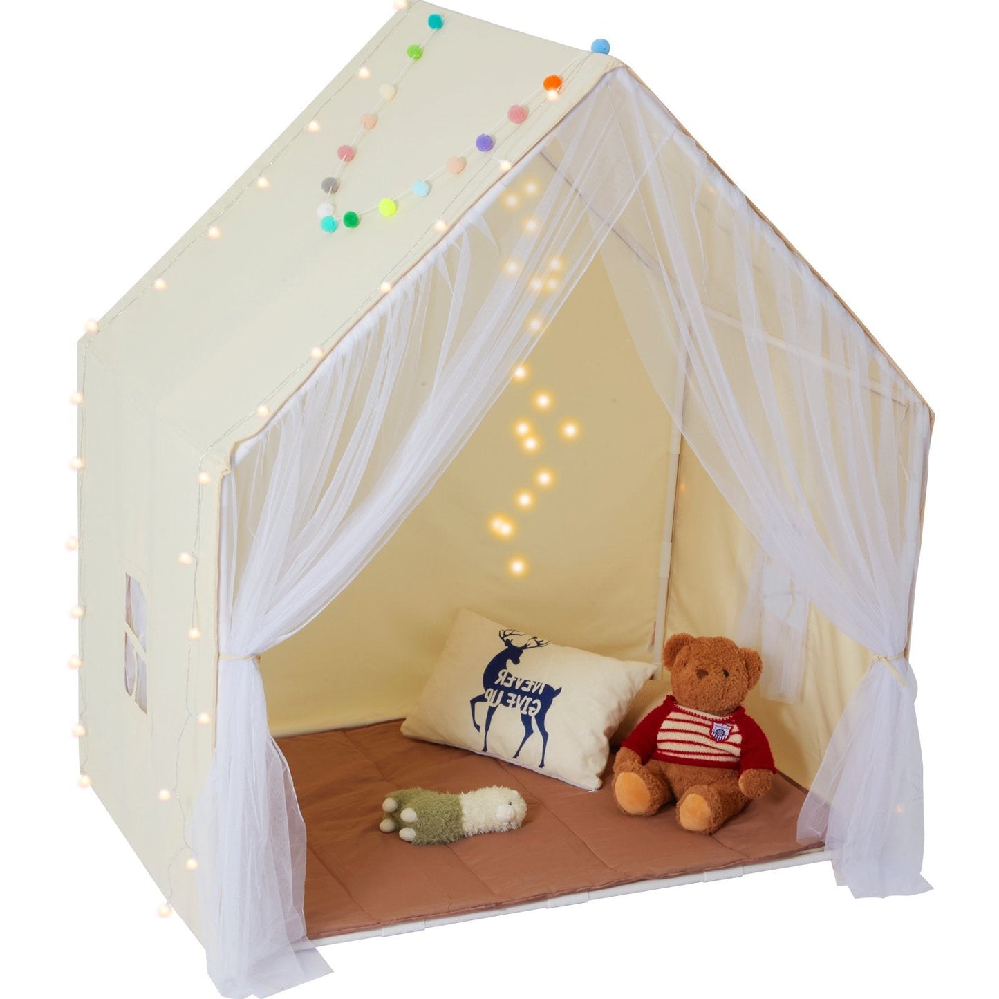 VEVOR Kids Play Tent, Kids Tent for Kids 1-5 Years Old, Toddler Tent with Mat and Tent Lamp, Tent for Kids with Windows for Indoor and Outdoor, Yurt Tent for Boys and Girls, Beige Doba