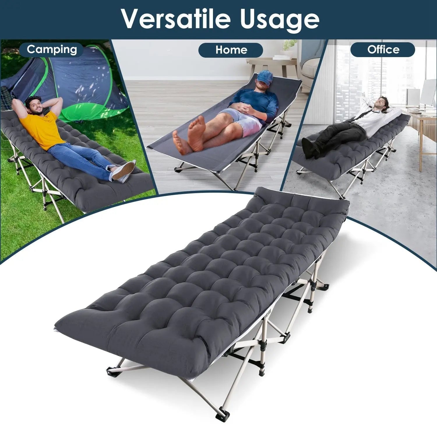 Folding Camping Cot Portable Sleeping Camping Bed Collapsible Travel Camp Cots Guest Bed Cot with 2-Sided Soft Pad 440LBS Max Load Doba