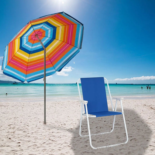 Oxford Cloth Iron Outdoor Beach Chair Blue Doba