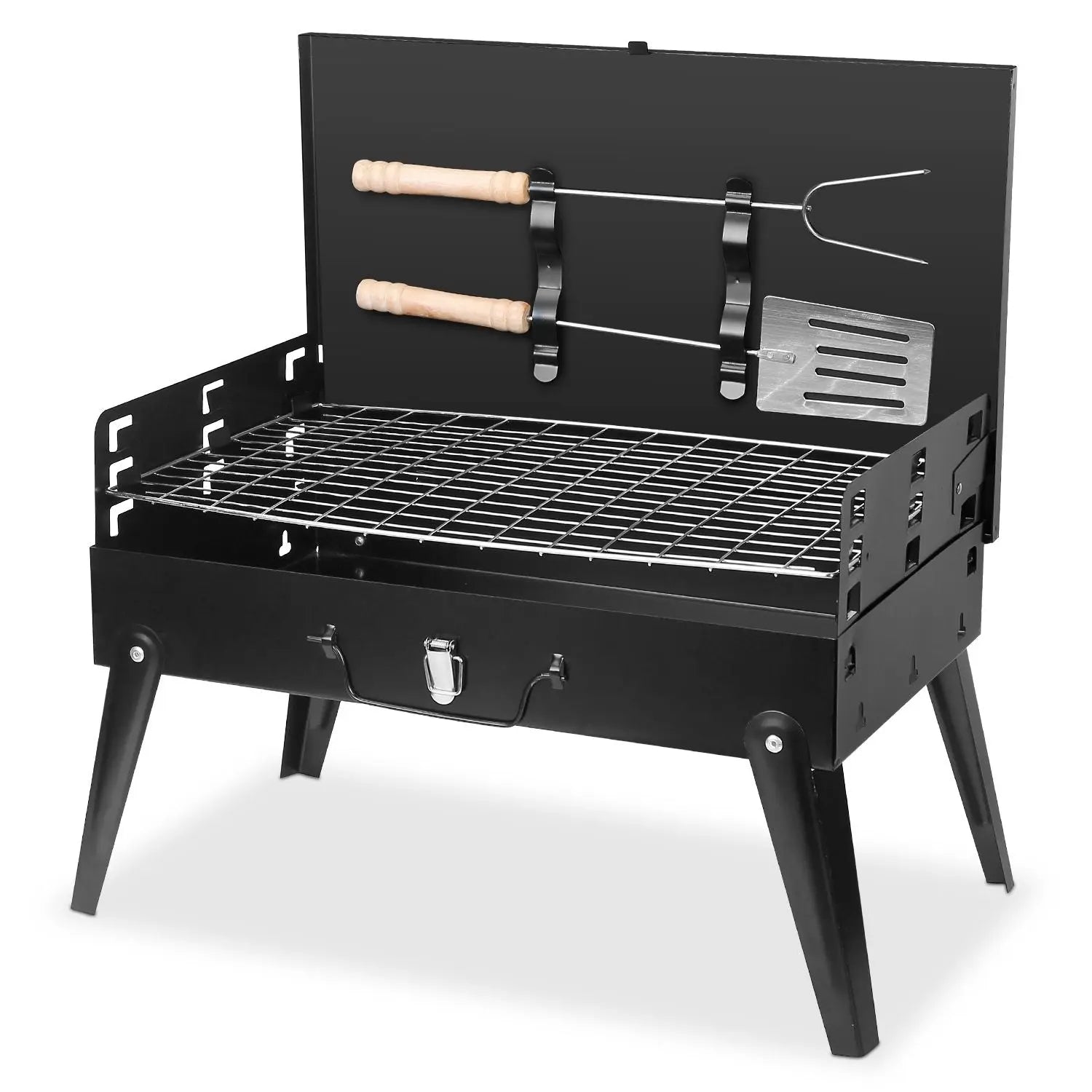 16.7x10x17.7in Portable Charcoal Grill Foldable BBQ Suitcase Grill Shelf For Outdoor Camping Picnics Garden Grilling Doba