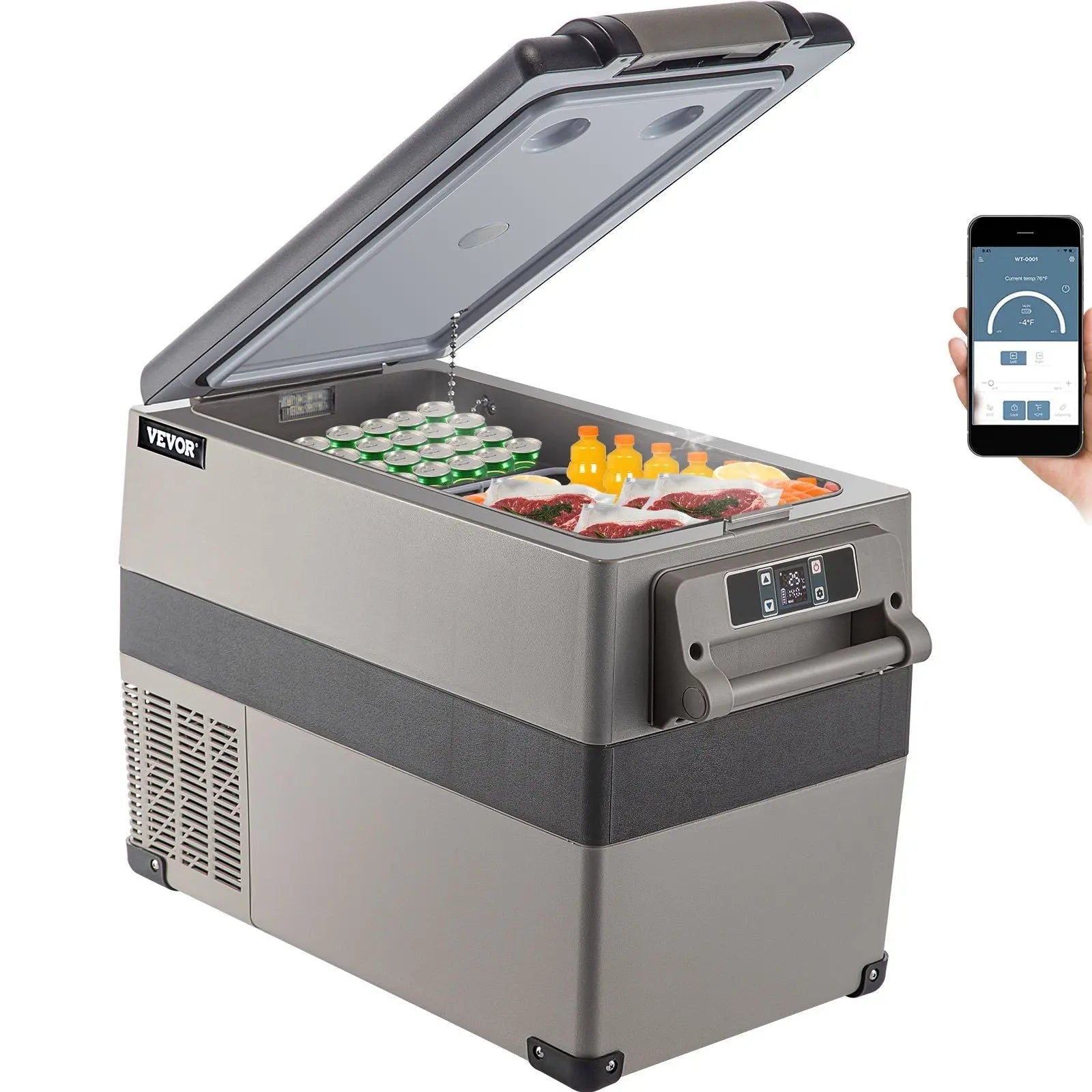 VEVOR 12 Volt Refrigerator 45L(48qt) Fast Cooling Portable Freezer with App Control(-4°F~68°F) Car Fridge with 12/24v DC & 110-240v AC for Travel, Camping and Home Use, 48 Quart, Black Doba