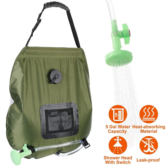 5Gal Solar Heating Camping Shower Bag w/ Removable Hose And Shower Head Doba
