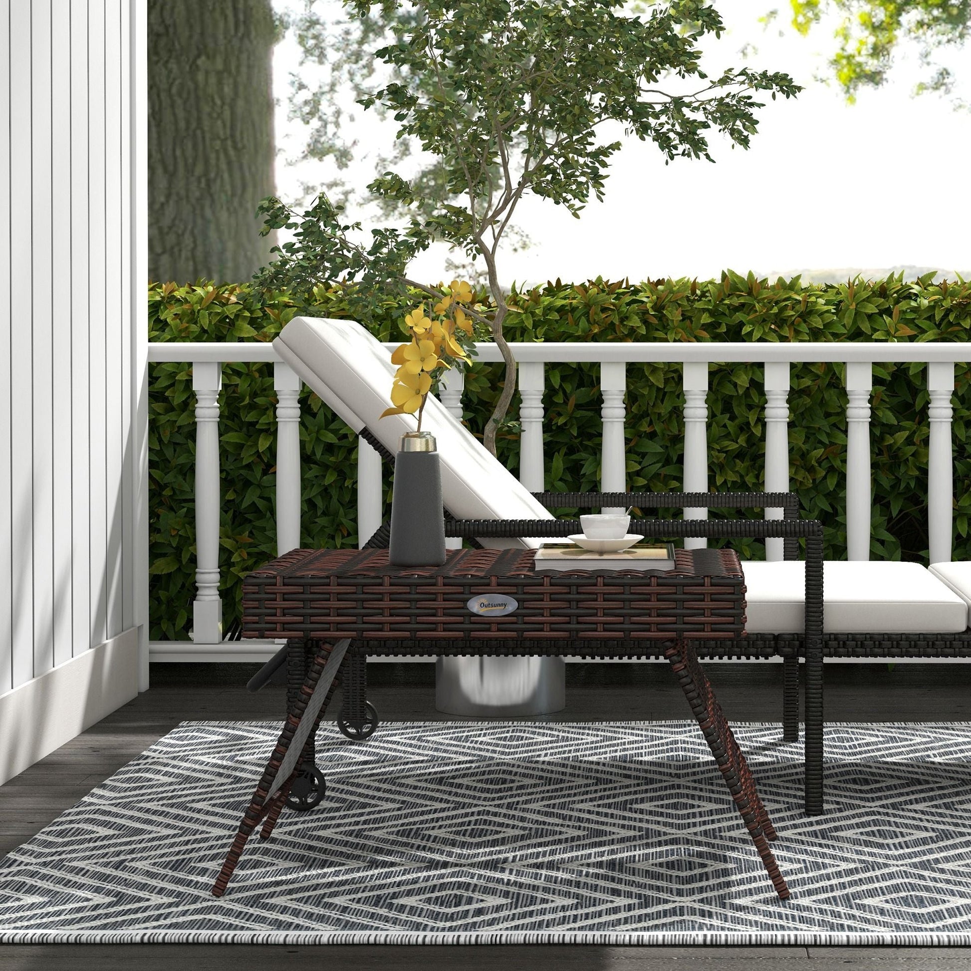 Outsunny Folding Rattan Side Table, Outdoor End Table, Hand Woven PE Rattan Coffee Table for Balcony, Backyard, Garden, Lawn, Courtyard, Brown Doba