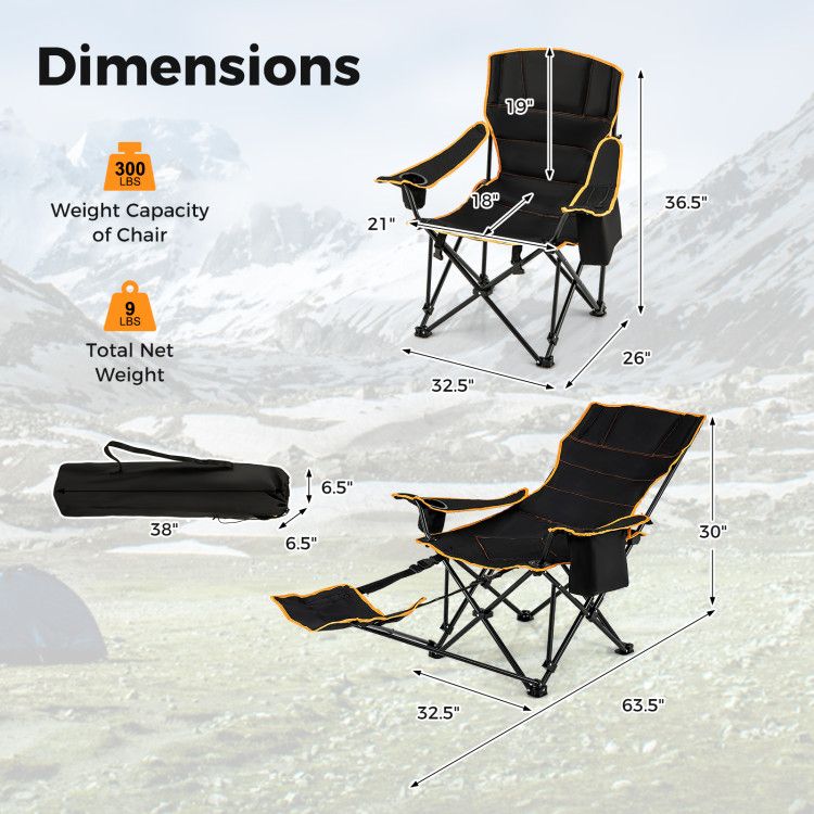 Folding Camping Chair with Footrest Camping Lounge Chair with Carry Bag Doba