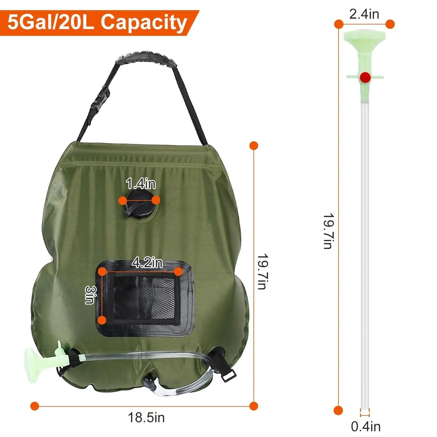 5Gal Solar Heating Camping Shower Bag w/ Removable Hose And Shower Head Doba