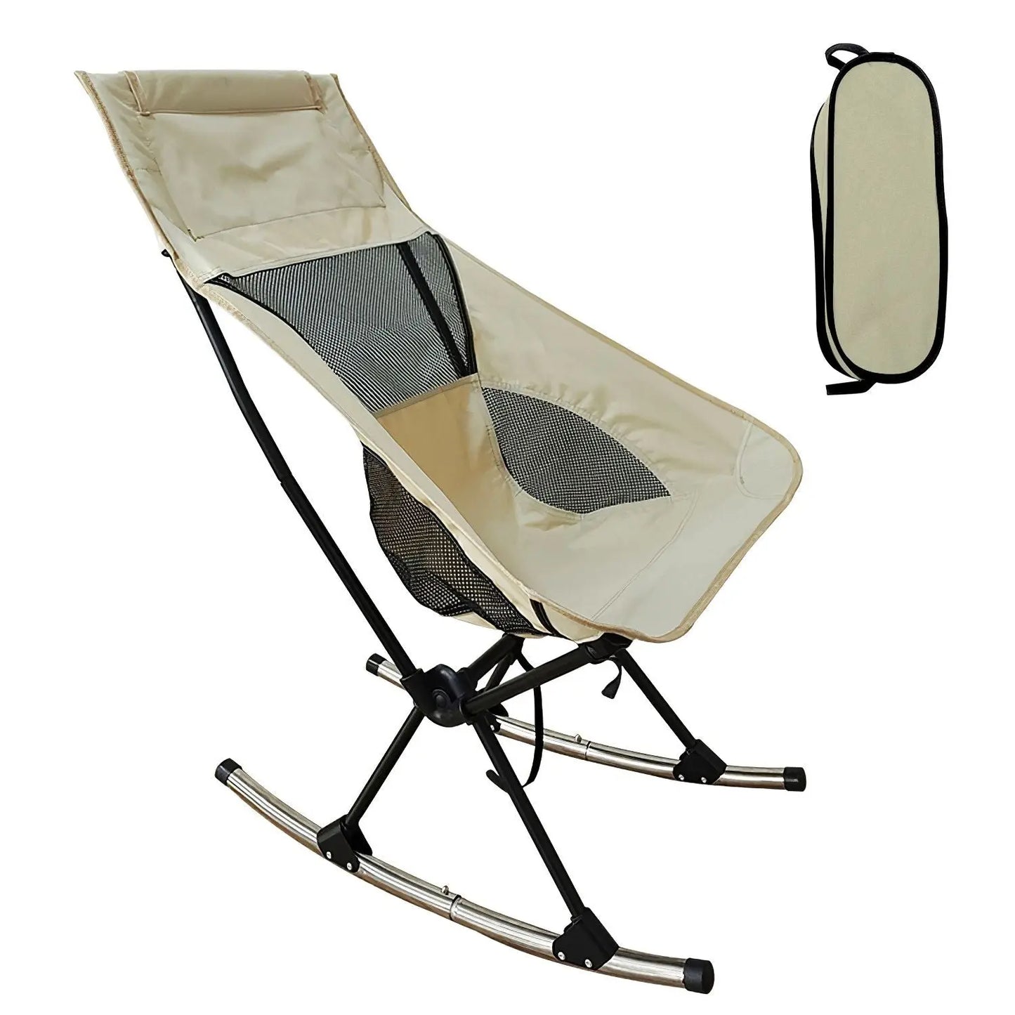 Portable Camping Rocking Chair 198LBS Weight Capacity Included Carry Bag High Back Rocker Chair For Patio Fishing Beach Lawn Travel Doba