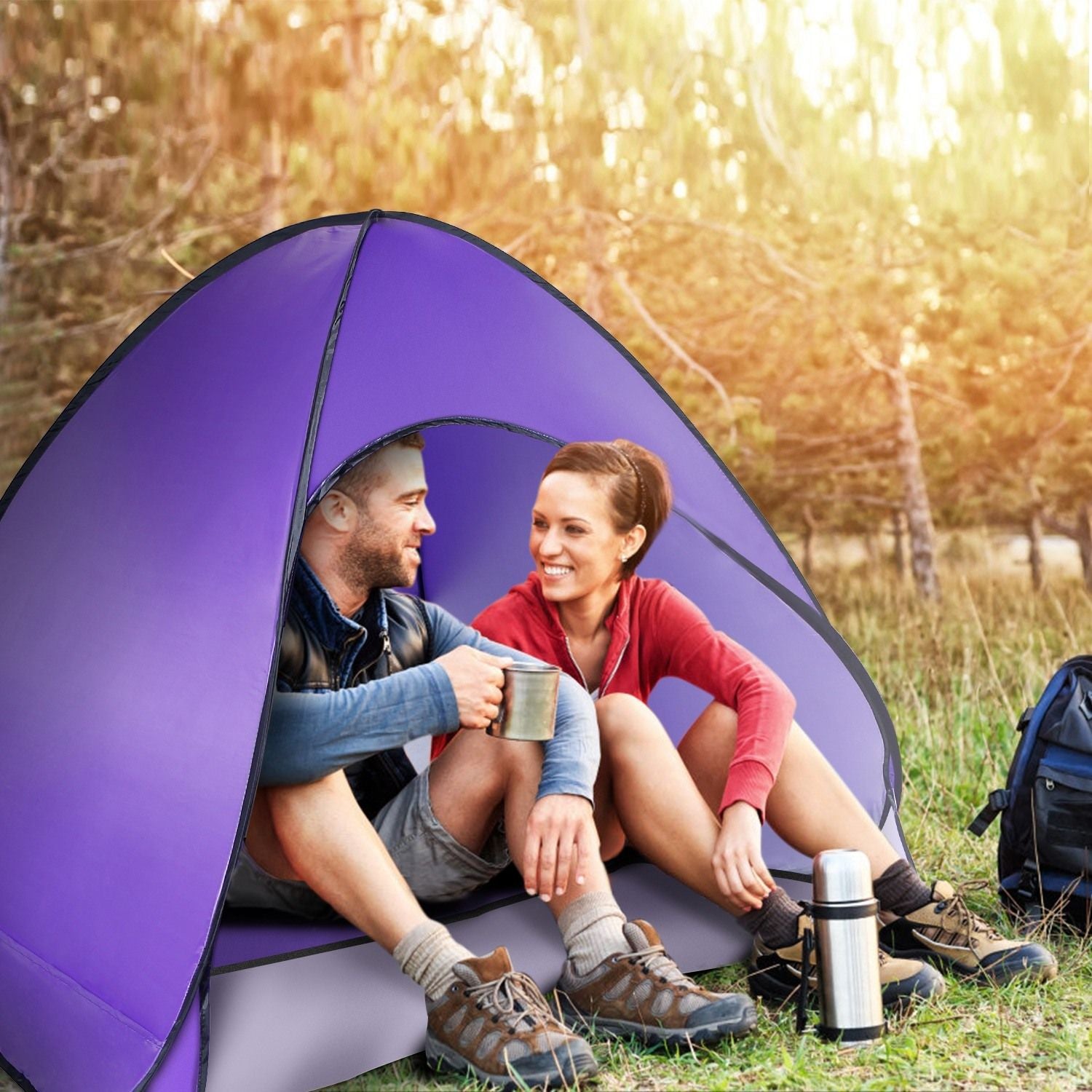 Pop Up Beach Tent Sun Shade Shelter Anti-UV Automatic Waterproof Tent Canopy for 2/3 Man w/ Net Window Storage Bag Doba