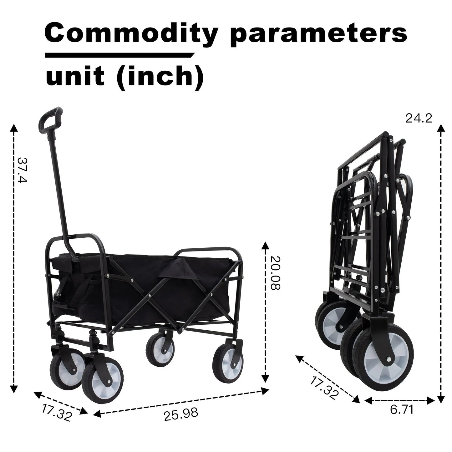 Collapsible Foldable Wagon Cart Beach Wagon Heavy Duty Utility Cart Utility Wagon Grocery Cart for for Camping Shopping Sports Gardeing Fishing Supports 225lbs ,All-Terrain Wheels black Doba