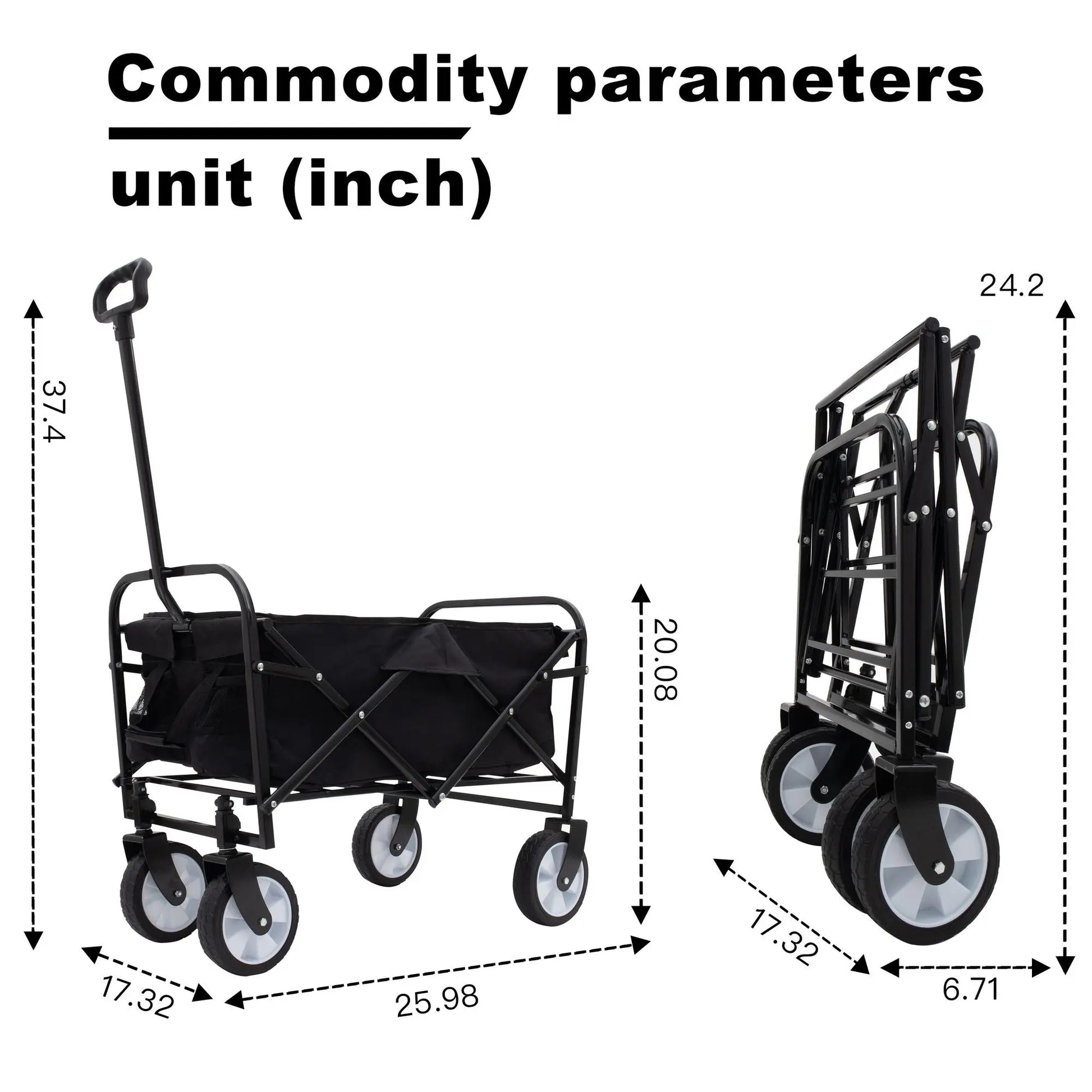 Collapsible Foldable Wagon Cart Beach Wagon Heavy Duty Utility Cart Utility Wagon Grocery Cart for for Camping Shopping Sports Gardeing Fishing Supports 225lbs ,All-Terrain Wheels black Doba