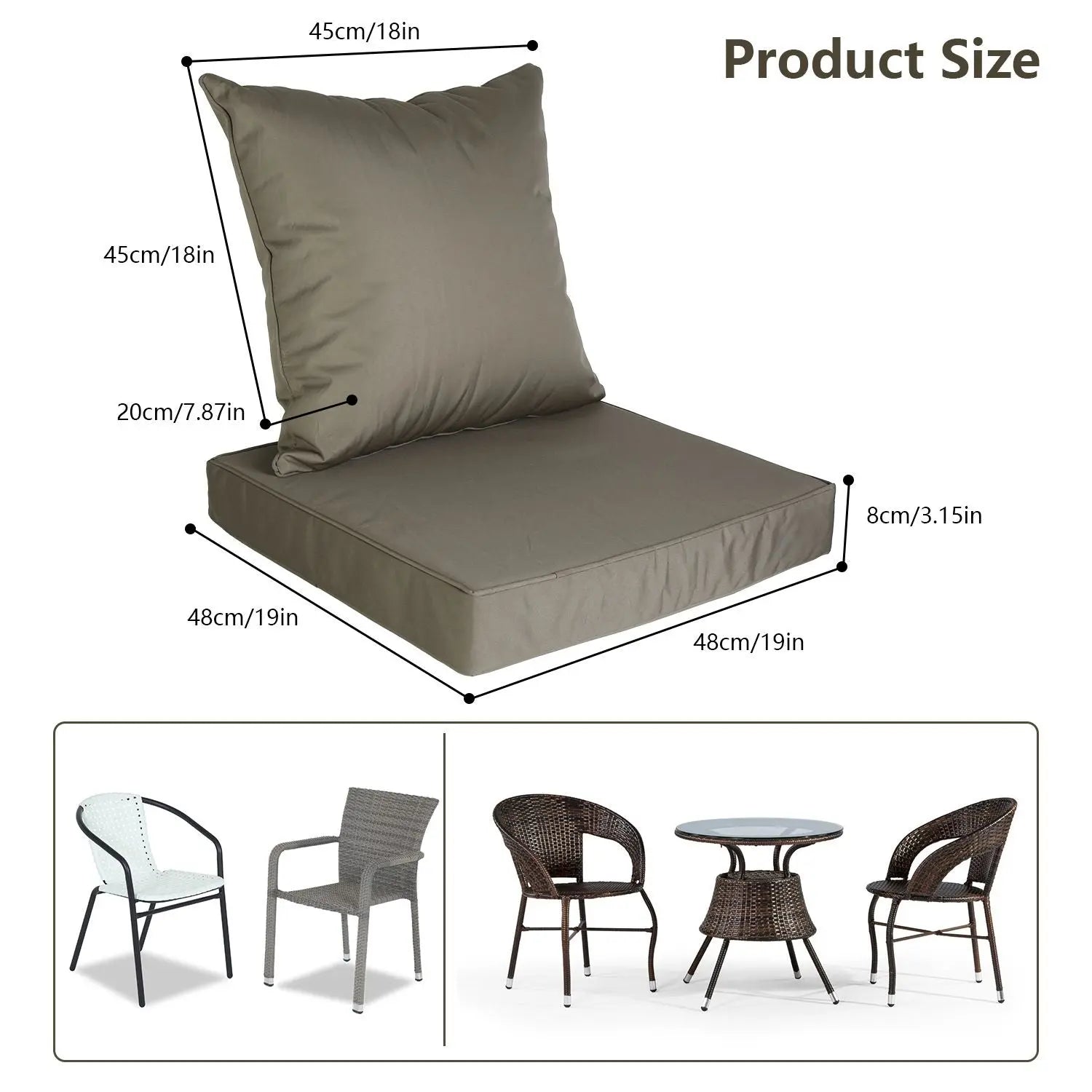Outdoor Seat Cushion Set Waterproof Patio Furniture Cushion and Back Pillow Fade Resistant Deep Seat Set Chair Pad with Removable Cover for Chair Sofa Couch Doba