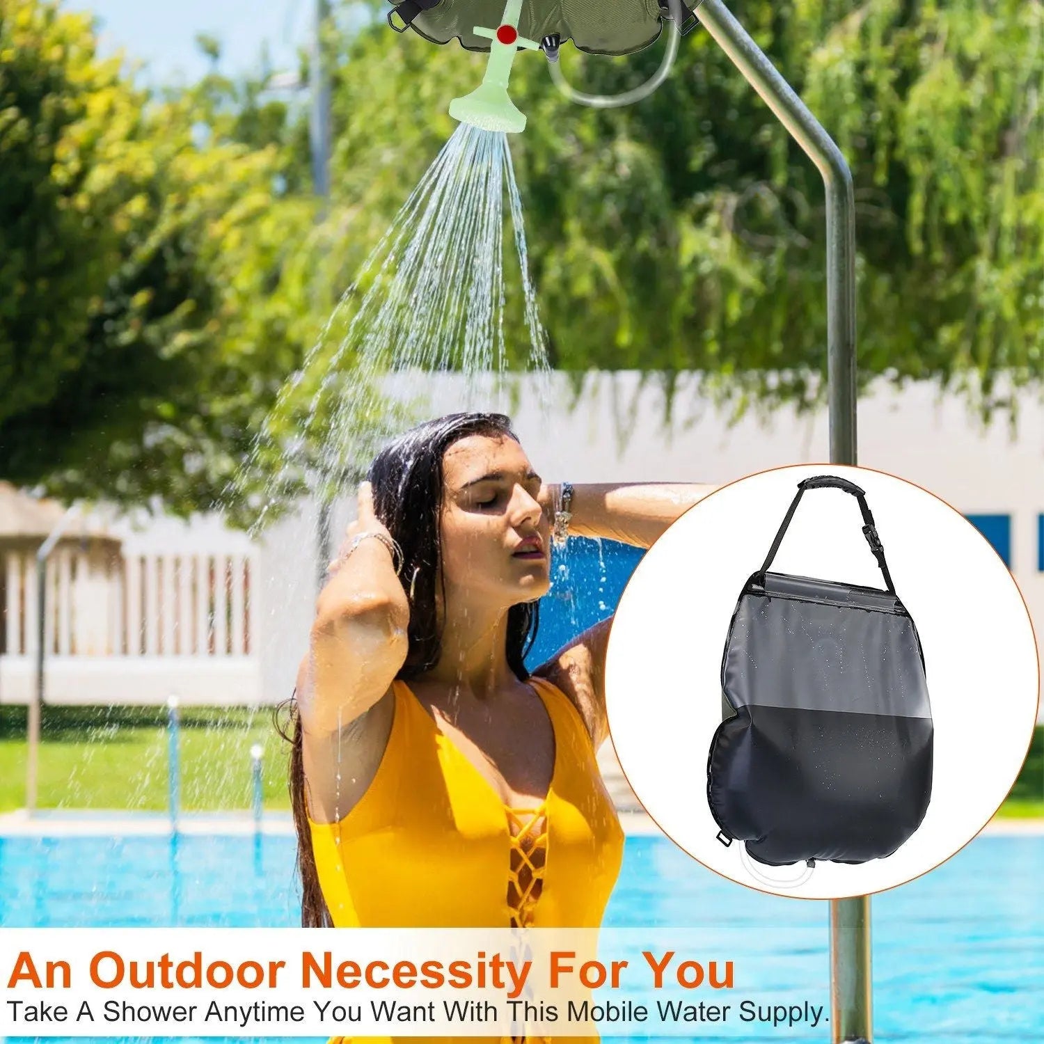 5Gal Solar Heating Camping Shower Bag w/ Removable Hose And Shower Head Doba