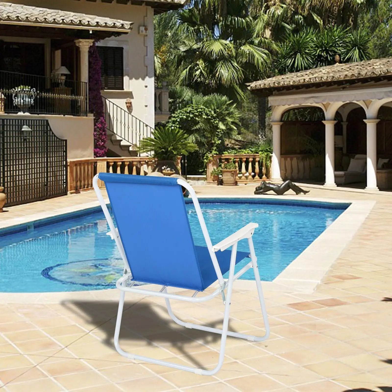 Oxford Cloth Iron Outdoor Beach Chair Blue Doba