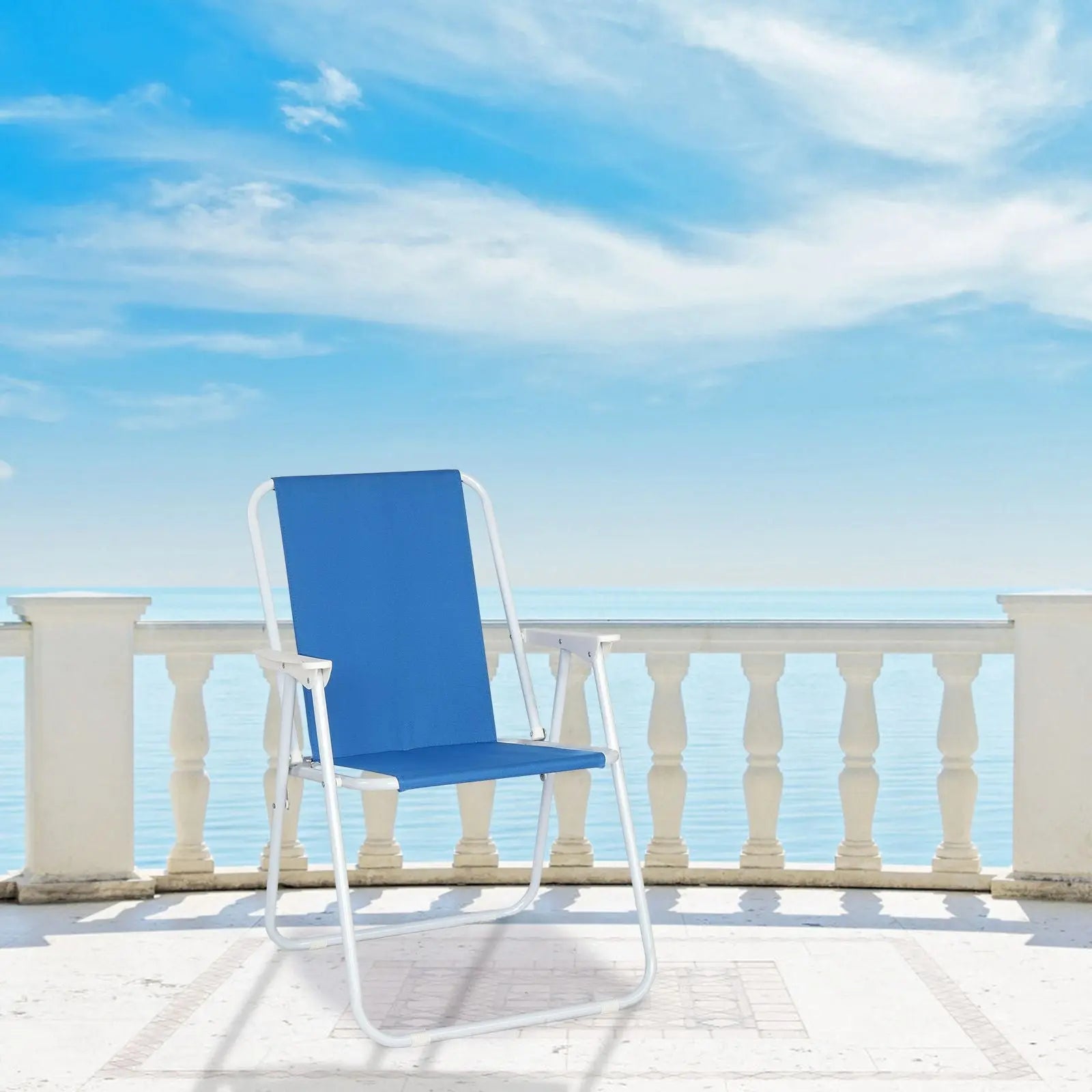 Oxford Cloth Iron Outdoor Beach Chair Blue Doba