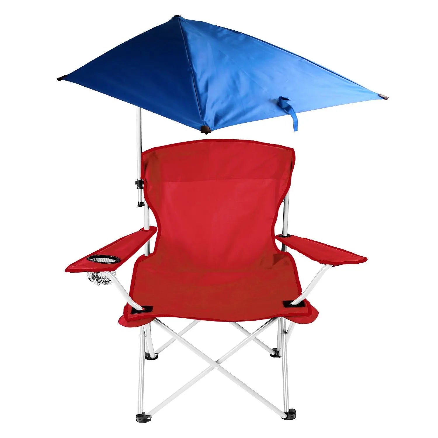 Foldable Beach Chair with Detachable Umbrella Armrest Adjustable Canopy Stool with Cup Holder Carry Bag for Camping Poolside Travel Picnic Lawn Chair Doba